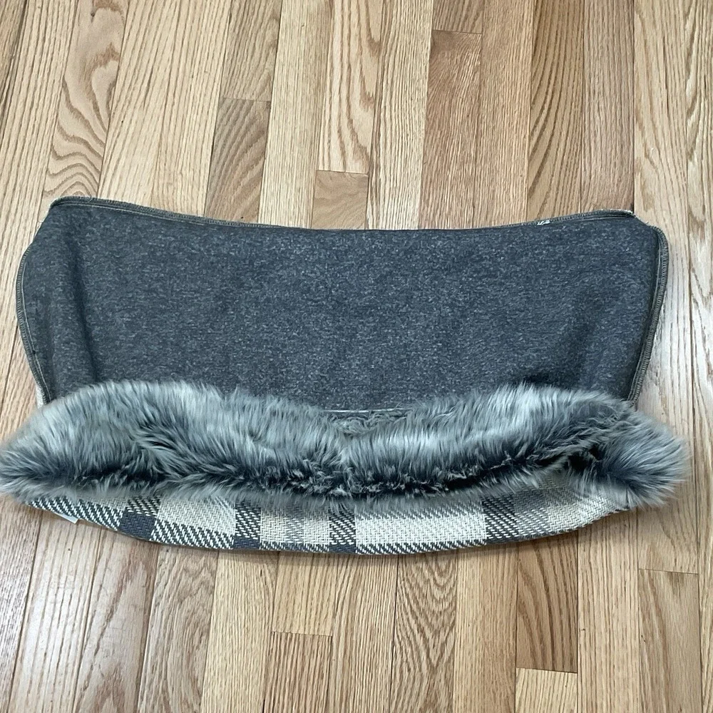 NWT Pottery Barn Throw Pillow Cover Nottingham Plaid Faux Fur Back Lumbar Decor